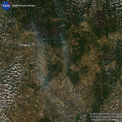 По данным спутников NASA на 21 августа, в Рязанской области всё ещё действуют лесные пожары