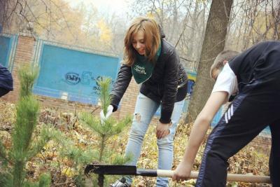 Более сорока молодых сосен посадили участники проекта «ЭкоШкола» в ЦПКиО