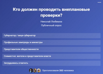 Николай Любимов запустил новый опрос о внеплановых проверках