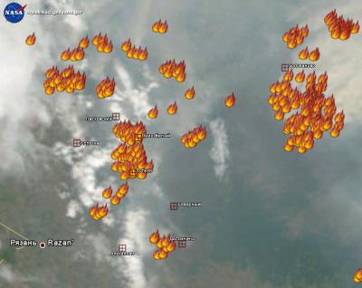 Ситуация с пожарами в Рязанской области остаётся сложной (данные NASA)