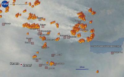 Данные NASA о пожарах в Рязанской области на 7 августа