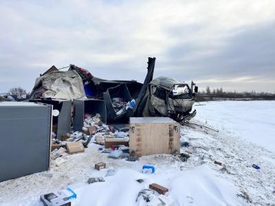 Под Скопином опрокинулась фура с посылками