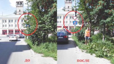 Рязанские активисты обеспечили видимость дорожных знаков на улицах города