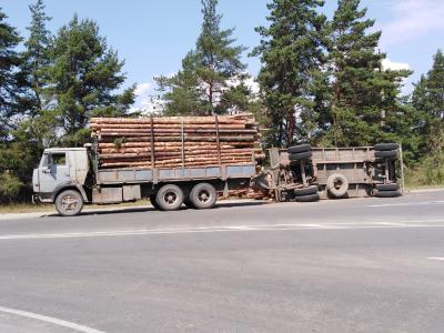 В Рязанском районе опрокинулся прицеп лесовоза