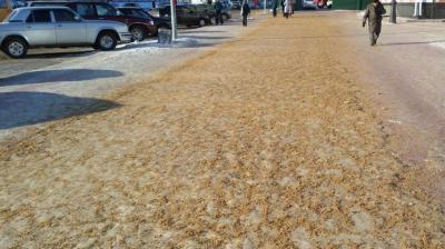 На рязанские тротуары высыпали 150 кубометров пескосоляной смеси