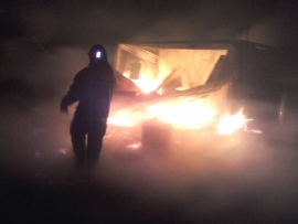 В Сараевском районе сгорел металлический строительный вагончик