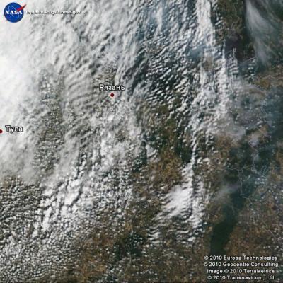 По данным спутников NASA на 22 августа, ситуация с пожарами в Рязанской области остаётся прежней