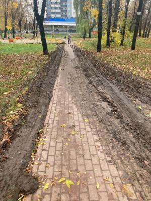 При вывозе листвы из сквера в Рязани пострадал газон