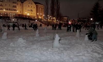 Рязанцы устроили снежный флешмоб на Лыбедском бульваре