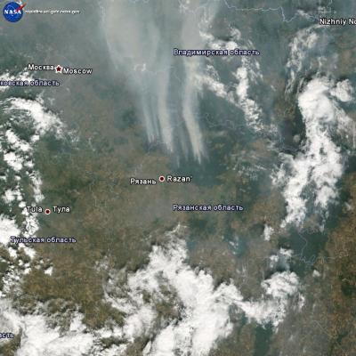 По данным американского космического агентства NASА, увеличилась площадь лесных пожаров на границе Рязанской и Нижегородской областей