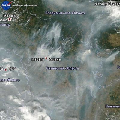 По данным спутников NASA на 14 августа, выросла площадь пожаров в Окском биосферном заповеднике