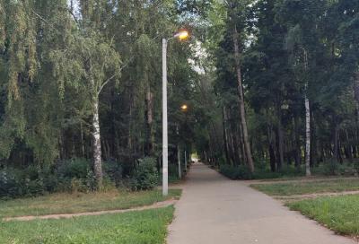 Уличные фонари в парке Гагарина в Рязани работают и днём
