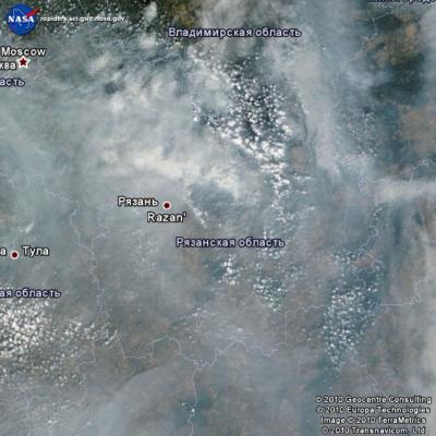 Спутники NASA 15 августа зафиксировали новые очаги пожаров на юге Рязанской области