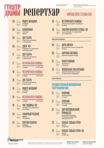 В Рязанском театре драмы утверждён репертуар на апрель  